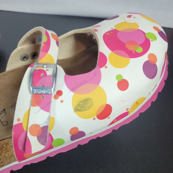 Birki’s by Birkenstock 40 Wm Size 9-9.5 Maria Polka Dot slip on Clogs Open Heel - Picture 7 of 13